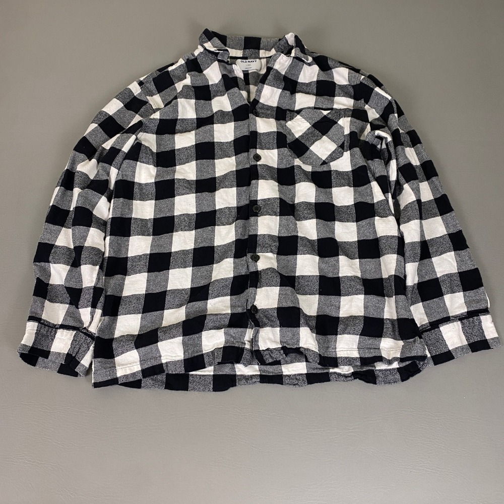 Old Navy Flannel Shirt Men's Large Tall Black White Buffalo Plaid Long Sleeve